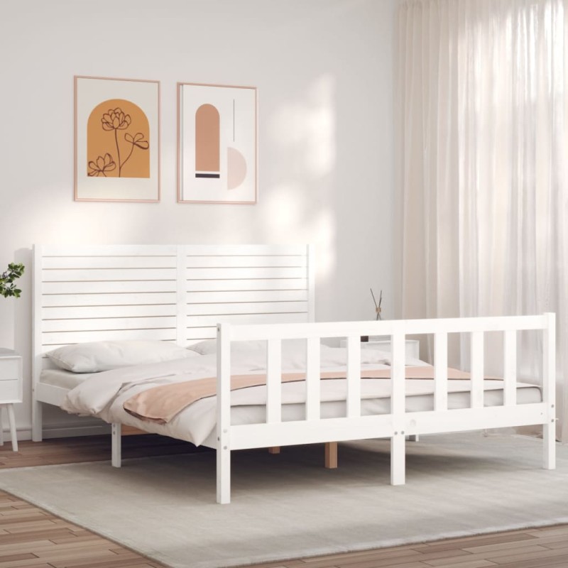 vidaXL Massivholzbett mit Kopfteil Weiß vidaXL Massivholzbett mit Kopfteil Weiß