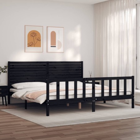 vidaXL Massivholzbett mit Kopfteil Schwarz