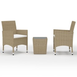 vidaXL 3-tlg. Bistro-Set Poly Rattan und Hartglas Beige 