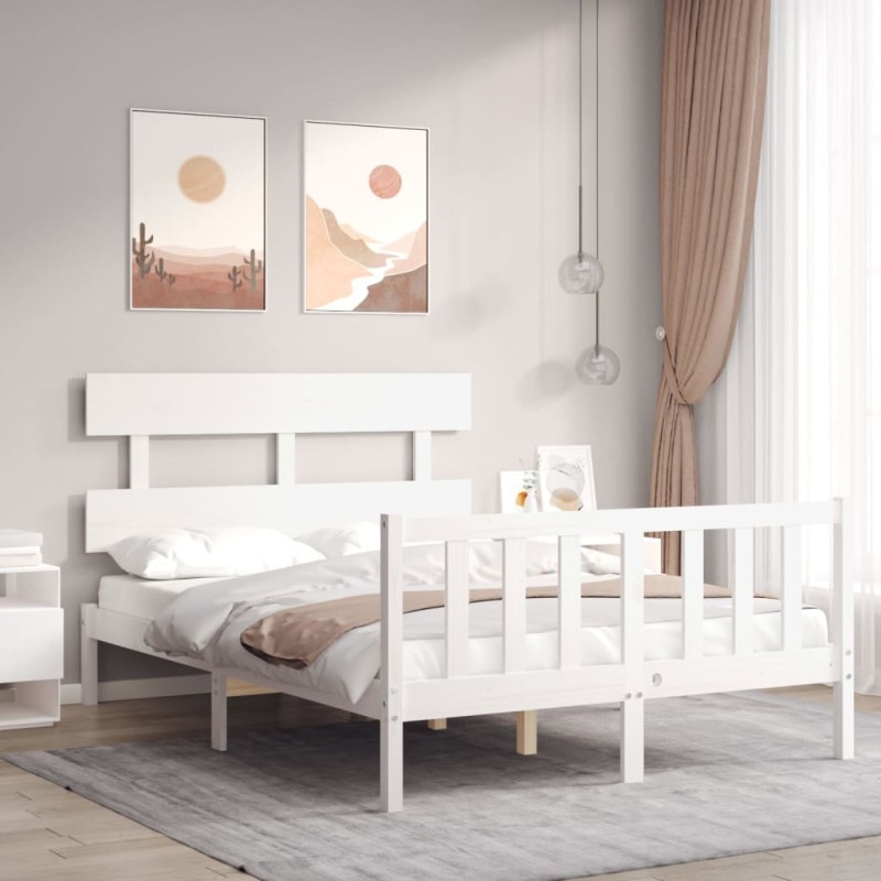vidaXL Massivholzbett mit Kopfteil Weiß 120x200 cm vidaXL Massivholzbett mit Kopfteil Weiß 120x200 cm