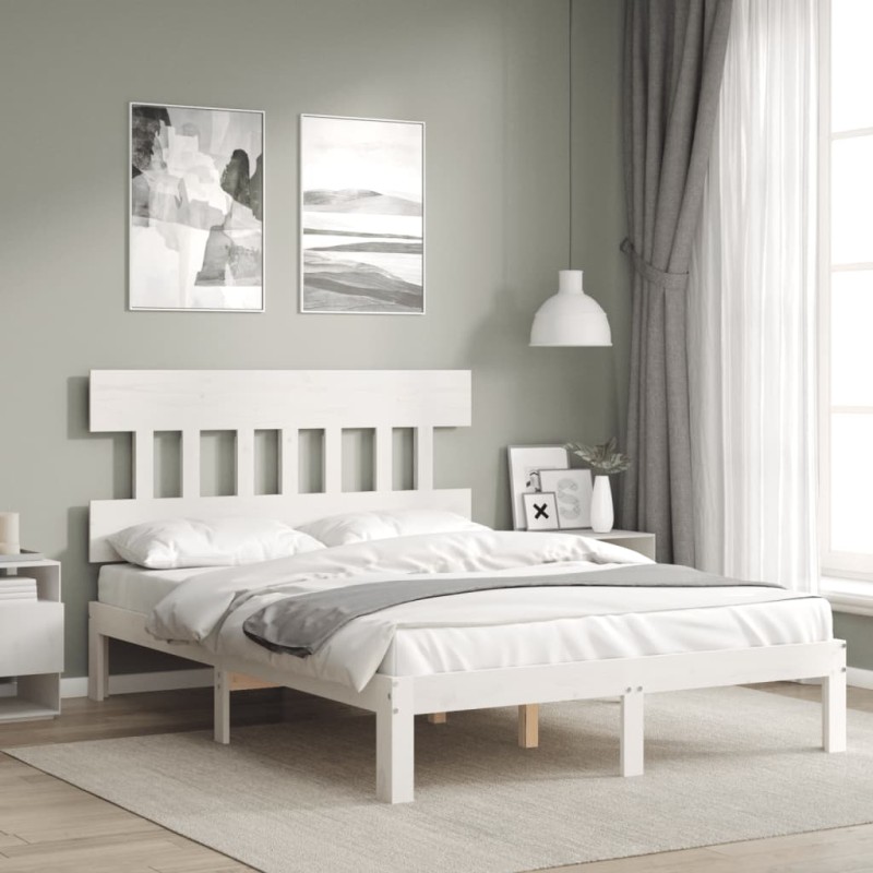 vidaXL Massivholzbett mit Kopfteil Weiß 140x190 cm vidaXL Massivholzbett mit Kopfteil Weiß 140x190 cm