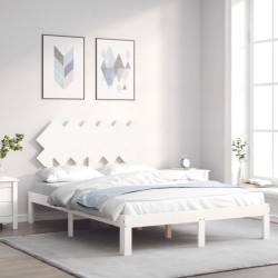 vidaXL Massivholzbett mit Kopfteil Weiß 120x200 cm