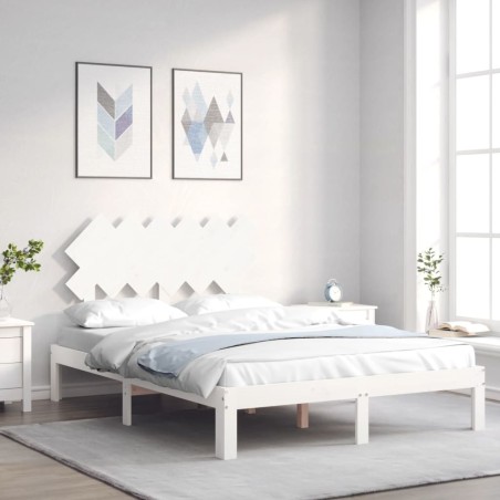 vidaXL Massivholzbett mit Kopfteil Weiß 120x200 cm