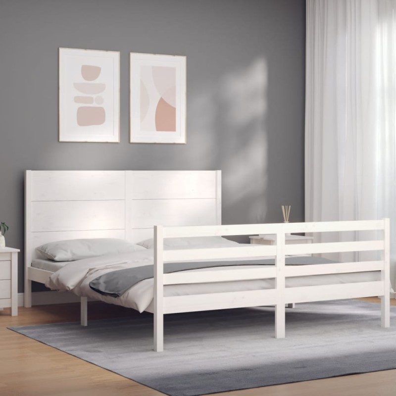 vidaXL Massivholzbett mit Kopfteil Weiß vidaXL Massivholzbett mit Kopfteil Weiß