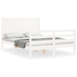 vidaXL Massivholzbett mit Kopfteil Weiß 140x190 cm