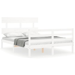 vidaXL Massivholzbett mit Kopfteil Weiß 140x190 cm