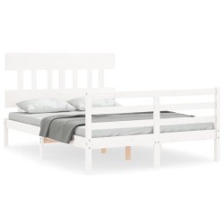 vidaXL Massivholzbett mit Kopfteil Weiß 140x190 cm