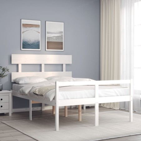 vidaXL Seniorenbett mit Kopfteil Weiß Massivholz