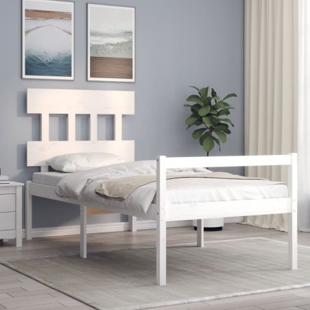 vidaXL Seniorenbett mit Kopfteil 100x200 cm Weiß Massivholz