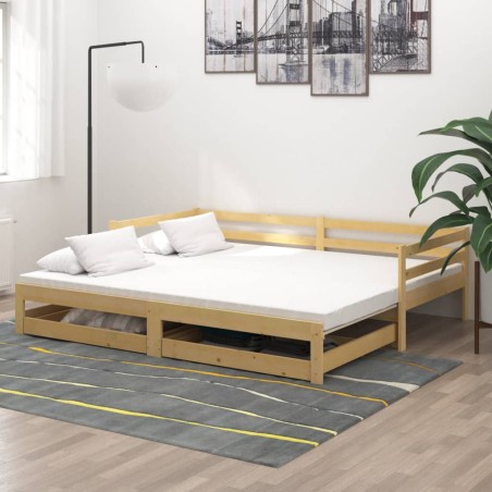 vidaXL Ausziehbares Tagesbett 2x(90x200) cm Massivholz Kiefer