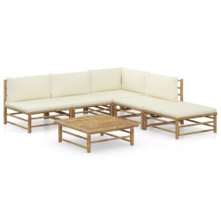 vidaXL 6-tlg. Garten-Lounge-Set mit Cremeweißen Kissen Bambus