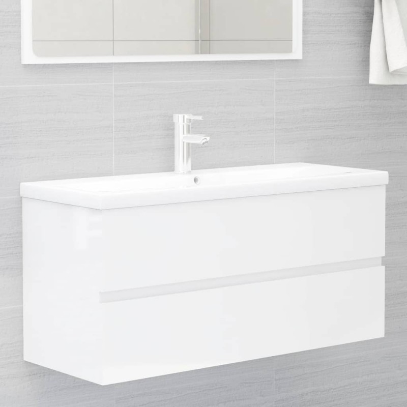 vidaXL Waschbeckenunterschrank mit Einbaubecken Hochglanz-Weiß vidaXL Waschbeckenunterschrank mit Einbaubecken Hochglanz-Weiß