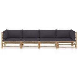 vidaXL 4-tlg. Garten-Lounge-Set mit Dunkelgrauen Kissen Bambus