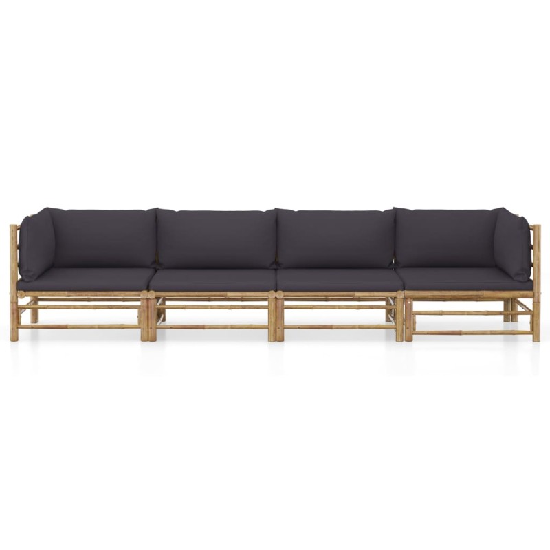 vidaXL 4-tlg. Garten-Lounge-Set mit Dunkelgrauen Kissen Bambus