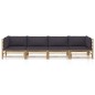 vidaXL 4-tlg. Garten-Lounge-Set mit Dunkelgrauen Kissen Bambus