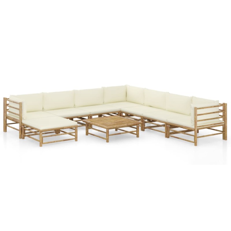 9-tlg. Garten-Lounge-Set mit Cremeweißen Kissen Bambus 9-tlg. Garten-Lounge-Set mit Cremeweißen Kissen Bambus