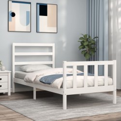 vidaXL Massivholzbett mit Kopfteil Weiß 100x200 cm
