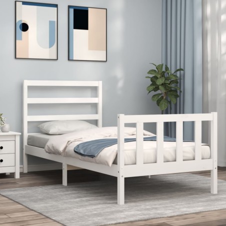vidaXL Massivholzbett mit Kopfteil Weiß 100x200 cm