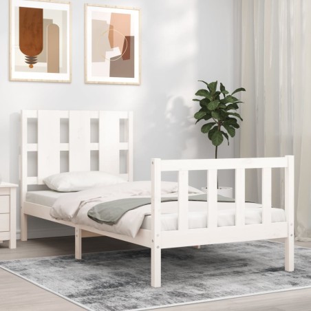 vidaXL Massivholzbett mit Kopfteil Weiß 100x200 cm