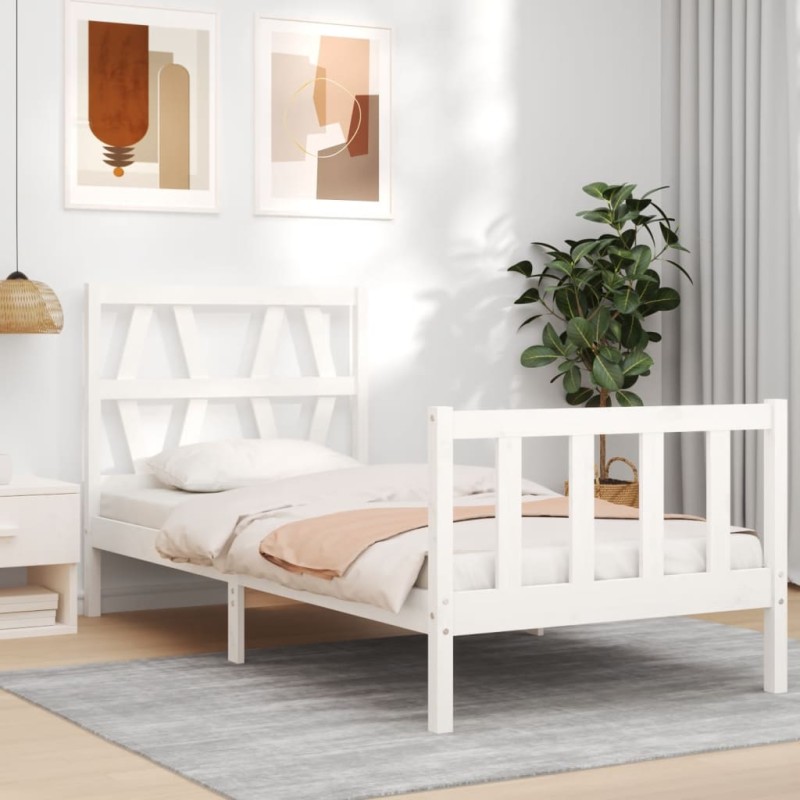 vidaXL Massivholzbett mit Kopfteil Weiß 100x200 cm vidaXL Massivholzbett mit Kopfteil Weiß 100x200 cm