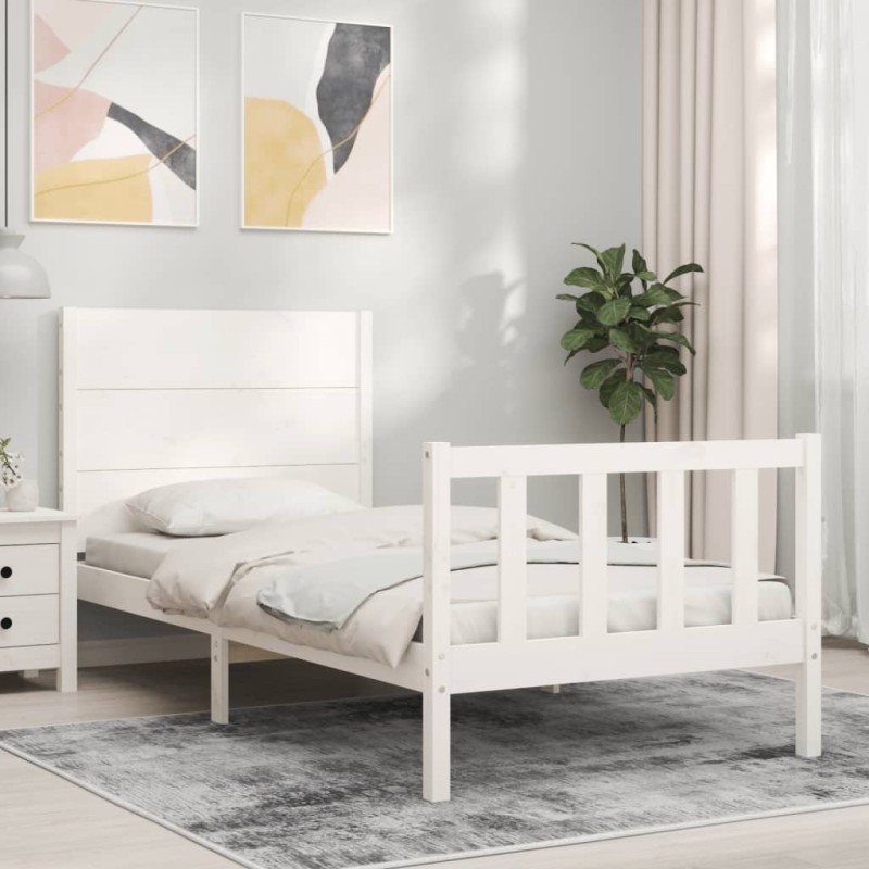 vidaXL Massivholzbett mit Kopfteil Weiß vidaXL Massivholzbett mit Kopfteil Weiß