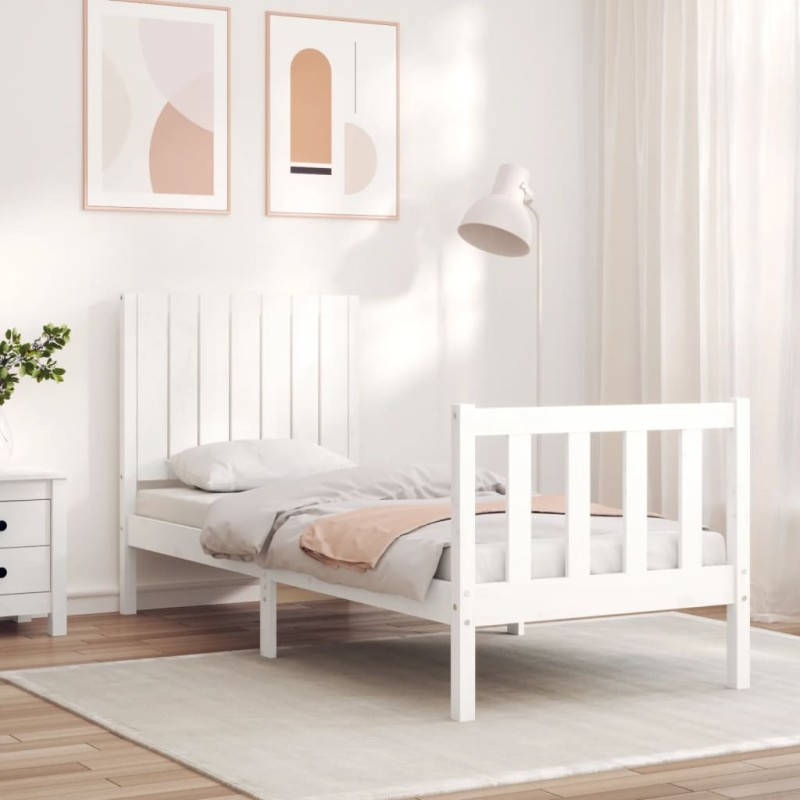 vidaXL Massivholzbett mit Kopfteil Weiß vidaXL Massivholzbett mit Kopfteil Weiß