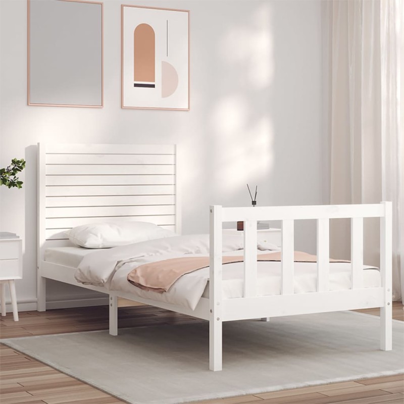 vidaXL Massivholzbett mit Kopfteil Weiß 100x200 cm vidaXL Massivholzbett mit Kopfteil Weiß 100x200 cm