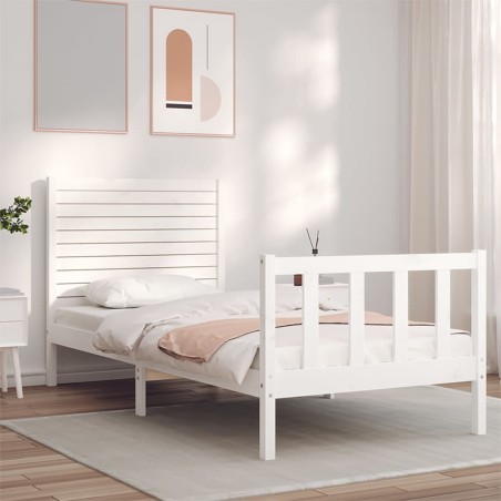 vidaXL Massivholzbett mit Kopfteil Weiß 100x200 cm
