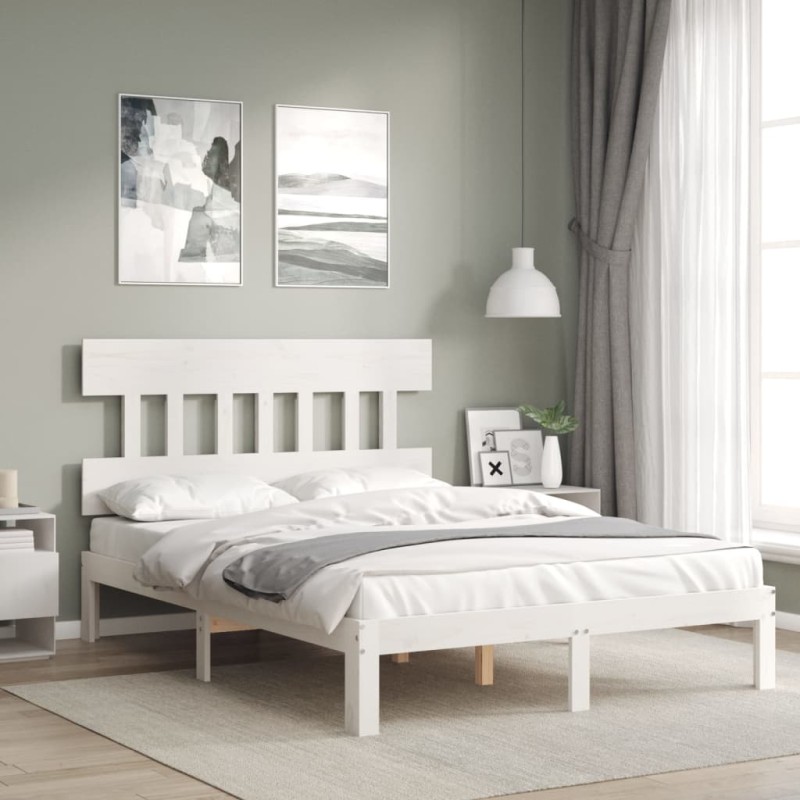 vidaXL Massivholzbett mit Kopfteil Weiß 140x200 cm vidaXL Massivholzbett mit Kopfteil Weiß 140x200 cm