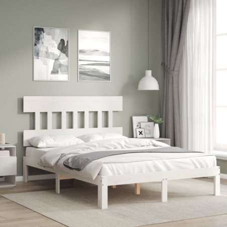 vidaXL Massivholzbett mit Kopfteil Weiß 140x200 cm