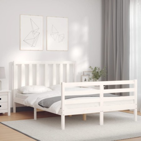 vidaXL Massivholzbett mit Kopfteil Weiß