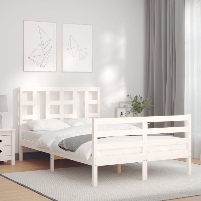 vidaXL Massivholzbett mit Kopfteil Weiß vidaXL Massivholzbett mit Kopfteil Weiß