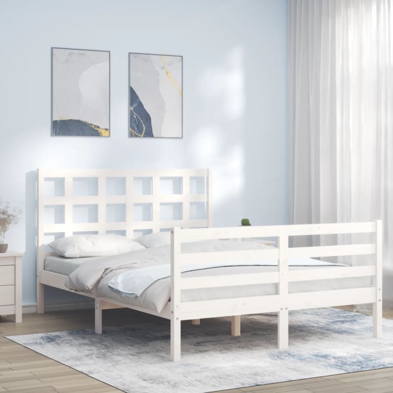 vidaXL Massivholzbett mit Kopfteil Weiß vidaXL Massivholzbett mit Kopfteil Weiß