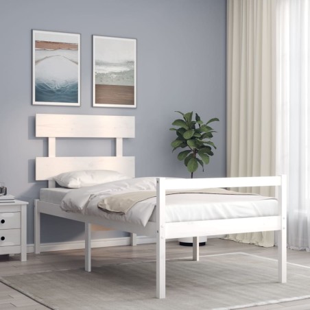 vidaXL Massivholzbett mit Kopfteil Weiß 100x200 cm