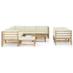 vidaXL 10-tlg. Garten-Lounge-Set mit Cremeweißen Kissen Bambus
