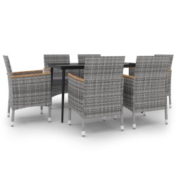 vidaXL 7-tlg. Garten-Essgruppe mit Auflagen Poly Rattan und Glas