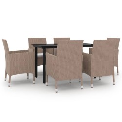 vidaXL 7-tlg. Garten-Essgruppe mit Auflagen Poly Rattan und Glas