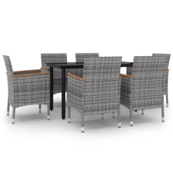 vidaXL 7-tlg. Garten-Essgruppe mit Auflagen Poly Rattan und Glas