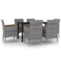 vidaXL 7-tlg. Garten-Essgruppe mit Auflagen Poly Rattan und Glas