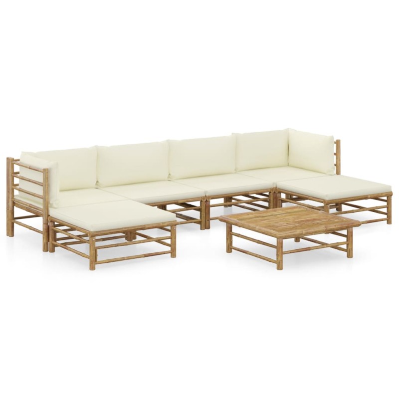 7-tlg. Garten-Lounge-Set mit Cremeweißen Kissen Bambus 7-tlg. Garten-Lounge-Set mit Cremeweißen Kissen Bambus