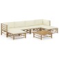 7-tlg. Garten-Lounge-Set mit Cremeweißen Kissen Bambus 7-tlg. Garten-Lounge-Set mit Cremeweißen Kissen Bambus