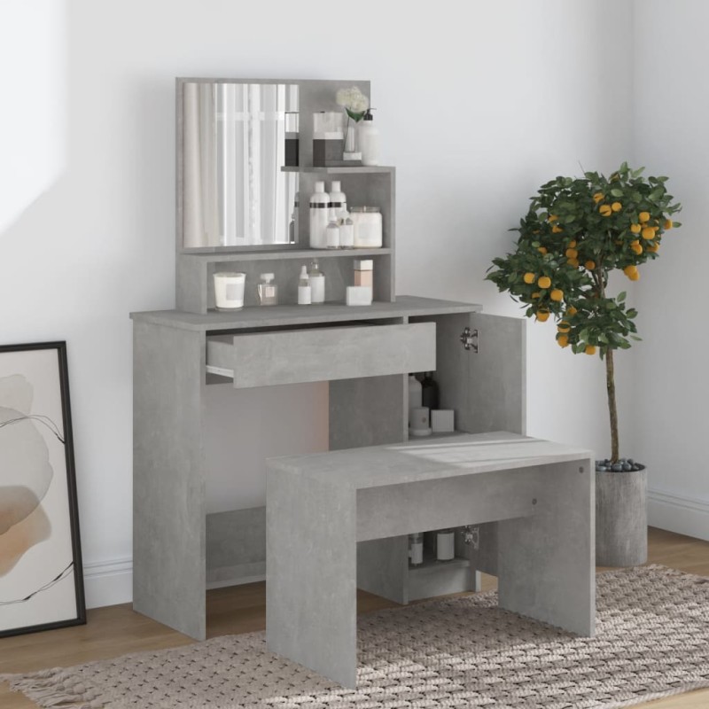 vidaXL Schminktisch-Set Betongrau 86,5x35x136 cm vidaXL Schminktisch-Set Betongrau 86,5x35x136 cm
