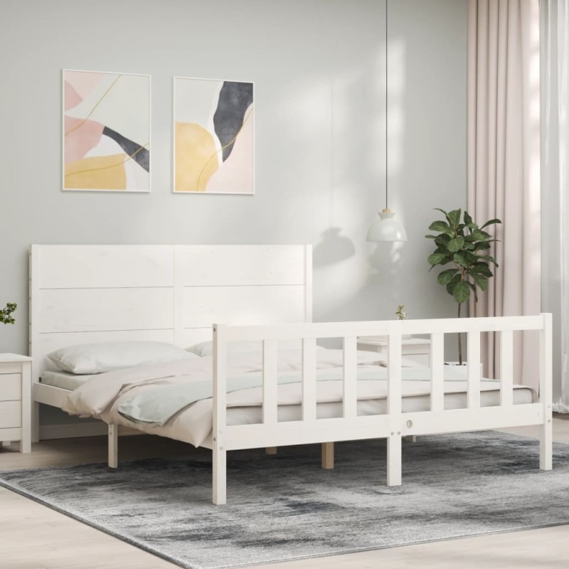 vidaXL Massivholzbett mit Kopfteil Weiß vidaXL Massivholzbett mit Kopfteil Weiß