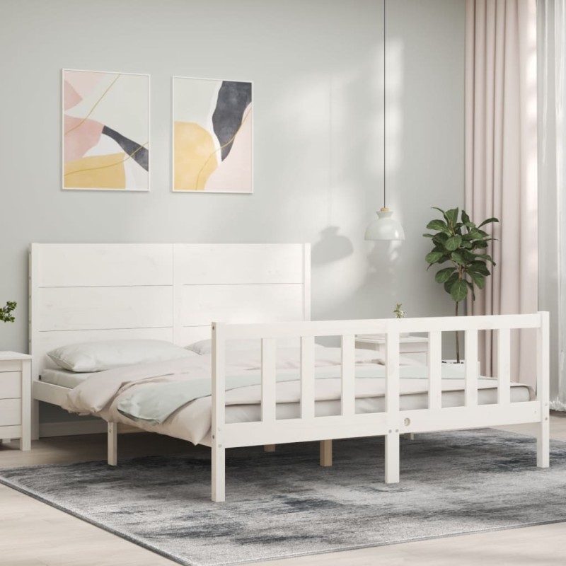 vidaXL Massivholzbett mit Kopfteil Weiß 160x200 cm vidaXL Massivholzbett mit Kopfteil Weiß 160x200 cm