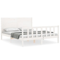 vidaXL Massivholzbett mit Kopfteil Weiß 160x200 cm