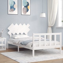 vidaXL Massivholzbett mit Kopfteil Weiß 100x200 cm