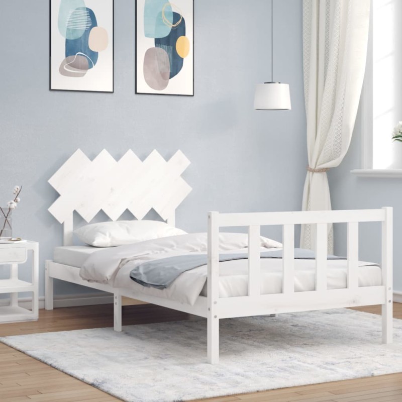 vidaXL Massivholzbett mit Kopfteil Weiß 100x200 cm vidaXL Massivholzbett mit Kopfteil Weiß 100x200 cm