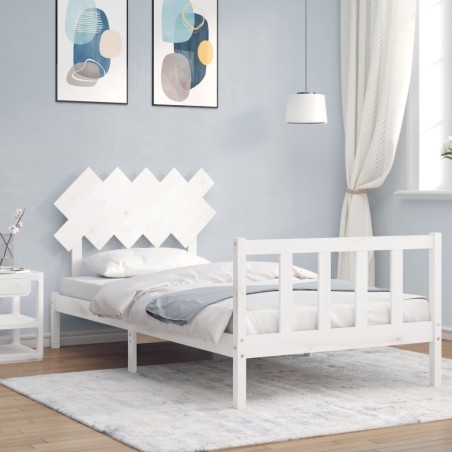 vidaXL Massivholzbett mit Kopfteil Weiß 100x200 cm