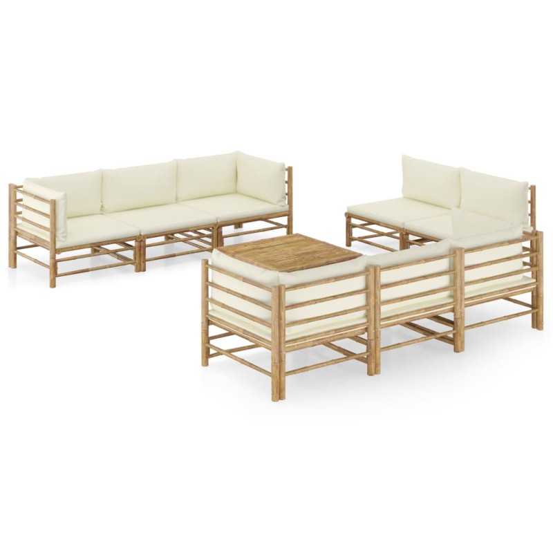 9-tlg. Garten-Lounge-Set mit Cremeweißen Kissen Bambus 9-tlg. Garten-Lounge-Set mit Cremeweißen Kissen Bambus