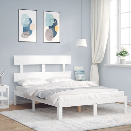 vidaXL Massivholzbett mit Kopfteil Weiß 140x190 cm